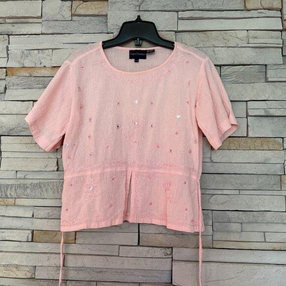 Pink Embroidered Cotton Short Cropped Blouse Top, NWOT, Size M - Picture 1 of 13
